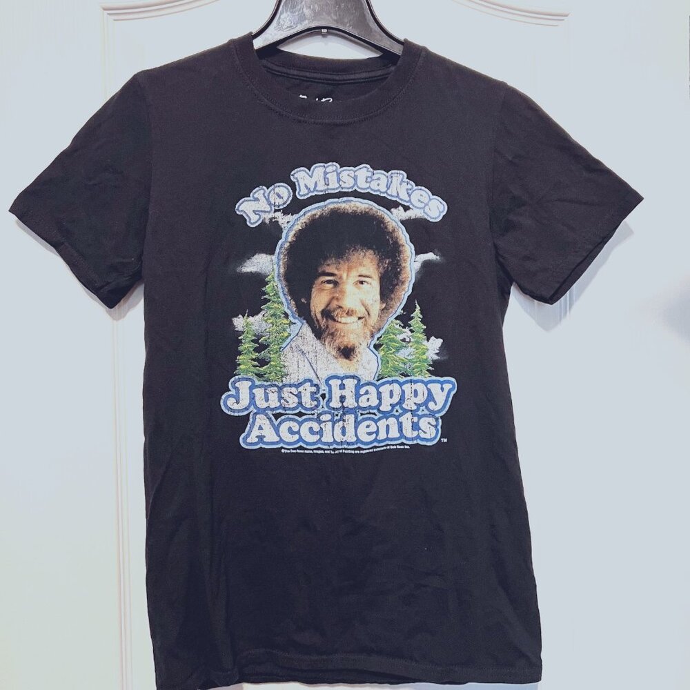 Bob Ross-No Mistakes Just Happy Accidents Women's T Shirt-Size Small-Black Multi